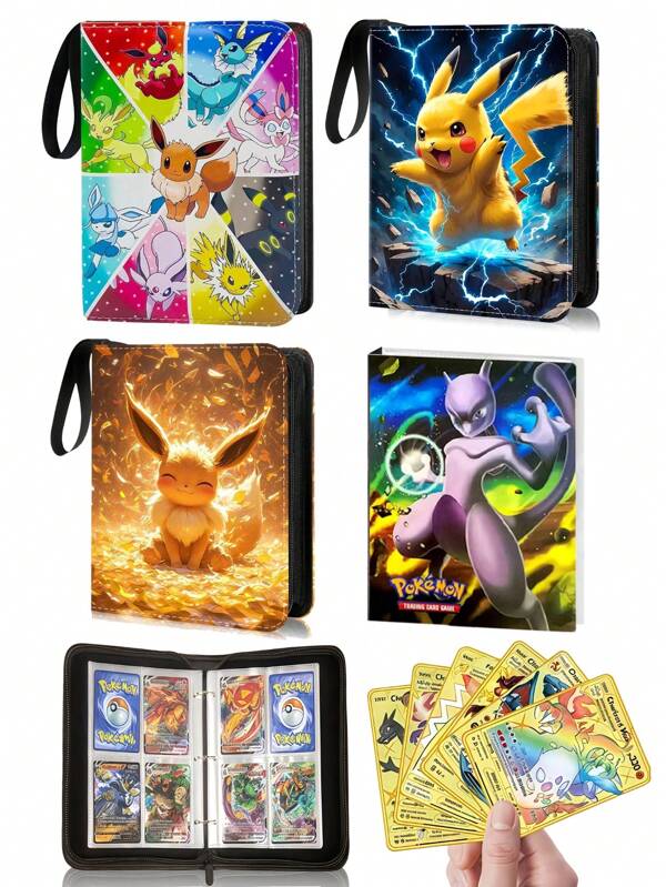 pokemon Album per carte da collezione, album per raccoglitori di carte con 4 tasche, album da collezione in PU con chiusura lampo per 400 carte da gioco, con 50 buste rimovibili e 4 pagine con 30 tasche che possono contenere 240 carte, ideale per regali di compleanno, Pasqua, Ringraziamento, ritorno a scuola, forniture scolastiche