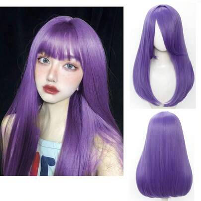  YEWELL 20英寸耐热合成纤维波波头假发，带刘海，粉色、蓝色、绿色、黑色、金色、白色可选，直发波波头假发，易于打理，耐热合成纤维假发，中分直发波波头假发，天然柔软纤维假发