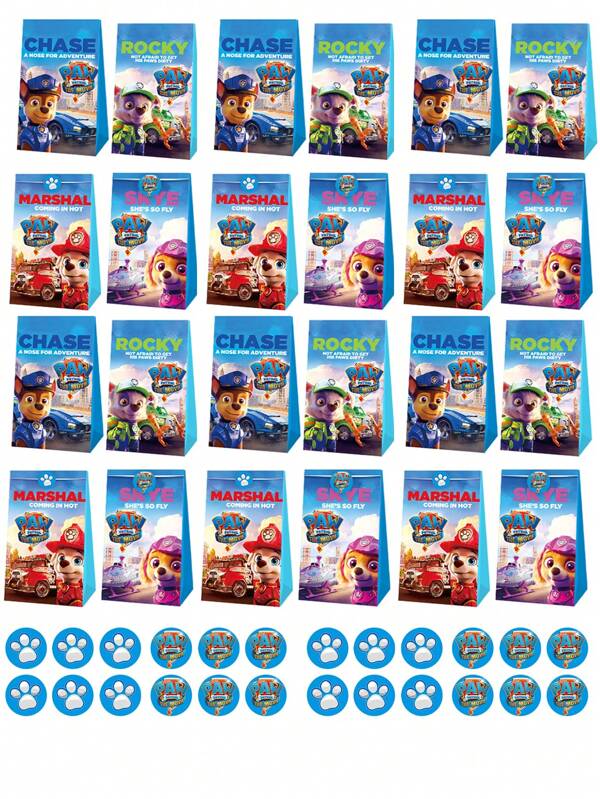 Paw Patrol 24Pcs/Set Paw Patrol New Theme Party Gift Bags, Birthday Party Decorations, Gift Packaging Bags, Paper Bags, Suitable For Birthday, Halloween, Christmas And New Year Party Supplies, Also A Perfect Choice For Thanksgiving
