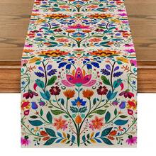 1/4pcs/10pcs Floral Pattern Table Runner & Placemat Set, Mexican Day Of The Dead Atmosphere Festival Table Decor Fabric Flags, Decorations, Gift Table Runner & Placemat Set Suitable For Indoor And Outdoor Celebrations, Seasonal Party Supplies, Kitchen Dining Table Decor, Party Table Decor, Home Room Decor Table Flags, Restaurant Decor Tablecloth
