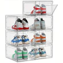 Caja de plástico para guardar zapatos de 1/6 piezas, caja para guardar zapatos en el armario, caja para guardar zapatos de plástico transparente, apilable, caja para guardar zapatos deportivos, vitrina para zapatos, caja para zapatos, transparente - 6 piezas transparentes - Ver 2