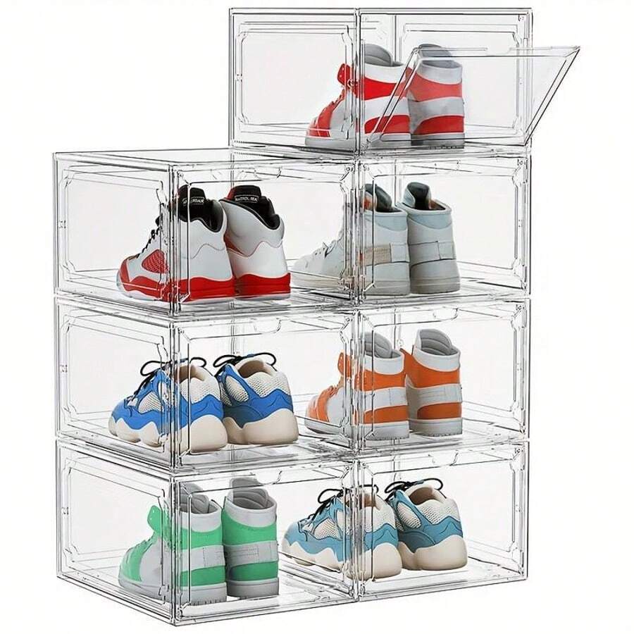 Caja de plástico para guardar zapatos de 1/6 piezas, caja para guardar zapatos en el armario, caja para guardar zapatos de plástico transparente, apilable, caja para guardar zapatos deportivos, vitrina para zapatos, caja para zapatos, transparente