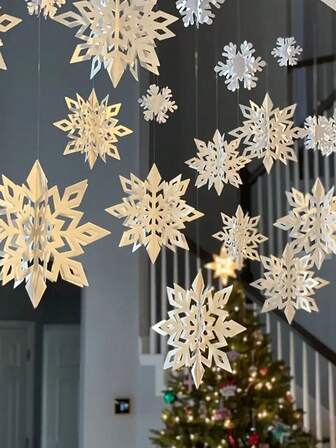 6pcs Christmas Snowflake Hanging Ornaments, 3D Snowflake Paper Pendants, Elegant Decorative Hanging Ornaments For Christmas Tree, Winter Birthday And Christmas Party Decoration