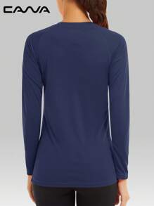 Cavva 女式夏季 UPF50+ 速干吸湿排汗长袖上衣 100% 涤纶 轻盈透气 圆领 修身 女士插肩袖 休闲户外 - 藏蓝色 - 查看 3