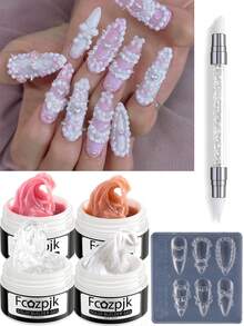 3D 雕刻凝胶不粘手雕刻凝胶套装，透明白粉色裸色固体指甲修整凝胶，含法式蛋糕霜指甲雕刻模具双头硅胶美甲雕刻笔美甲刷雕刻 DIY 美甲沙龙美甲用品套装 - 彩色 - 查看 14