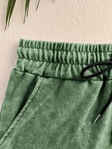 Es Trus Cotton, Bộ đồ mùa hè in họa tiết Hip-Hop "Minh họa chữ cái cổ điển" họa tiết cá nhân hóa đường phố dành cho nữ, Phiên bản Hàn Quốc của trang phục Y2k thời trang cổ điển thoải mái khi đi làm, Phù hợp cho hoạt động giải trí ngoài trời, Bộ đồ hai mảnh áo phông tay ngắn cổ tròn vừa vặn màu xanh lá cây đậm phong cách Punk thông thường - Màu xanh lá cây đậm - Xem 6