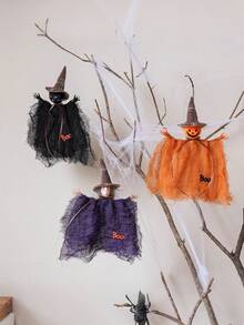 1 pieza Adorno de Halloween: En forma de un gato negro y una calabaza, con un sombrero de mago a cuadros y una capa de lino con flecos, la palabra "Boo" ilumina el ambiente; Sombrero de mago con patrón de cuadrícula + Capa de lino con flecos, diseño de gato negro y cara de calabaza, control de detalles y éxtasis; Gato negro (capa negra con ojos verdes), Calabaza (capa naranja + personaje Boo), el sombrero de mago con patrón de cuadrícula es súper elegante