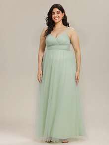 Elegant Sleeveless Criss-Cross Backless Lace & Mesh Mint Green Bridesmaid Dress, Suitable For Weddings And Parties - Mint Green - View 7