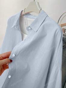 Plus Size Women's Button Down Shirts Casual Solid Color Long Sleeve Loose Fit Collared Blouses Tops