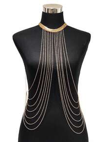 1pc Fashionable Multi-Layer Iron Alloy Body Chain, Suitable For Women's Daily Wear