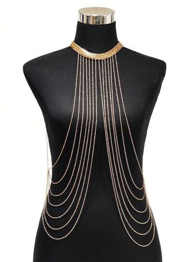 1pc Fashionable Multi-Layer Iron Alloy Body Chain, Suitable For Women's Daily Wear