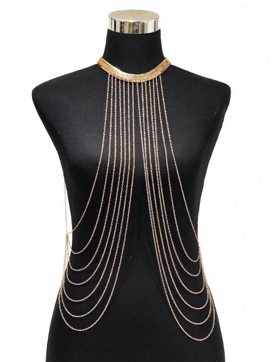 1pc Fashionable Multi-Layer Iron Alloy Body Chain, Suitable For Women's Daily Wear