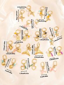 1 对女士不锈钢吊坠耳环，蝴蝶、羽毛、心形、三叶草和珍珠装饰