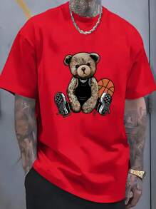 Summer Tops Fashion Bear Pattern Men's T-Shirt Pure Cotton Skin Comfortable , Suitable For Sports Out, Suitable For Couples At Home