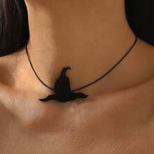 Mydear 1 件哥特式黑暗趣味假蜘蛛女巫帽蝙蝠项链，适合女性万圣节派对佩戴 - 黑色 - 查看 6