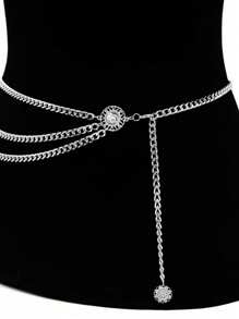 Street 1pc Alloy Multi-Layer Exaggerated Waist Chain With Queen Head Design Halloween Summer, School Fall, Autumn, Halloween - Silver - View 12