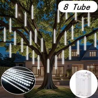 8 rör, 196 lysdioder, meteorregnslampor - Lämplig för att dekorera bröllop, jul, nyår, alla hjärtans dag, batteridriven