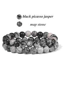 2 件天然石串珠配对手链 8 毫米情侣距离能量手链玛瑙绿松石宝石弹力手镯首饰套装男女礼物 - 彩色 - 查看 16