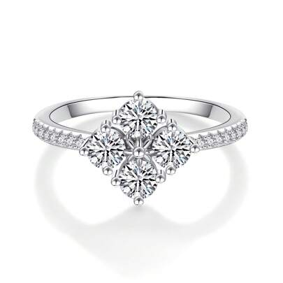 1 pièce Bague de mariage à quatre feuilles de trèfle éternel en moissanite de 4*0,3 carats, bague d'engagement éternelle élégante en argent sterling 925 pour femme, cadeau parfait pour l'anniversaire et la Saint-Valentin, convient pour un port quotidien