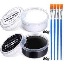 1set Black + White + Red Professional Face & Body Paint Kit With Brush, Large Capacity Makeup Palette For Theater, Halloween Party, Cosplay, Clown