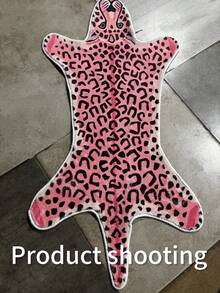 1pc Asymmetrical Shaped Pink Leopard Abstract Art Area Rug, With 1-5cm Trimming Error, Bold Red & Pink Animal Print, Suitable For Living Room, Bedroom Or Entryway Decor, Modern Fashionable Home Carpet Entryway Decor Bathroom Kitchen Decor Kitchen Rug - Multicolor - View 7