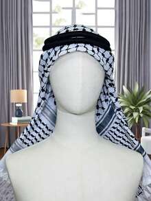 1pc Designer Black & White Geometric Pattern Casual Scarf, Lockstitch Edging, Suitable For All Seasons - Black and White - View 4