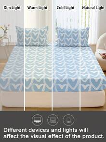 1pc Heart Pattern Bedsheet, Soft & Comfortable Bedroom Mattress Protector Cover, Includes Fitted Sheet Only, Machine Washable - Multicolor - View 10