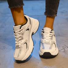 American Retro Contrast Color Running Shoes, Mesh Breathable, Thick Bottom Cushioning, Campus, Street, Daily Wear Template, Running Shoes To Grasp The Relaxation Feeling, 5cm High Casual Shoes - 黑色 - 查看 6