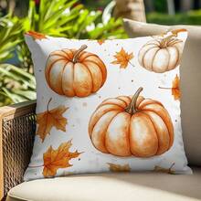 1pc Autumn Pumpkin & Maple Leaf Decorative Pillow Cover, Single-Sided Printed Velvet Fabric, 45*45CM/18*18inch Cushion Cover For Modern Fabric Sofa Indoor Decor, Party Decoration