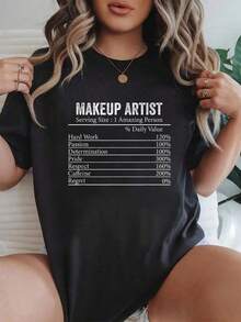 100% Cotton Fun Makeup Artist Nutrition Facts Men Women Makeup Artist T-Shirt2980 Summer Tees Women - màu đen - Xem 1