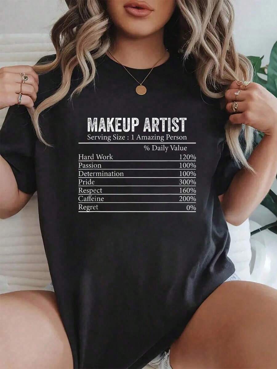 100% Cotton Fun Makeup Artist Nutrition Facts Men Women Makeup Artist T-Shirt2980 Summer Tees Women - màu đen - Xem 1