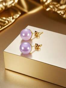 MONALLY 1 对 18K 镀金不锈钢仿珍珠耳钉