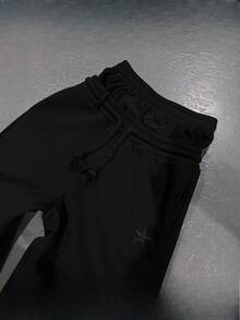 Popular Pentagram Print Series Teen Couple Casual Fake Two-Piece Wide-Leg Pants - 黑色 - 查看 1