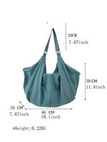 大容量纯色图案单肩包，回归学校简约风格女士斜挎包，尼龙面料包，休闲实用多用途手提包，适合工作、学习、旅行 - 水鴨藍 - 查看 6