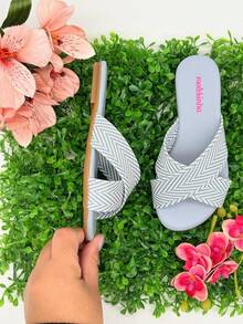 Girls' Flat Sandals, Slide Molekinha, Comfortable Youth - Blue Tresse - View 3