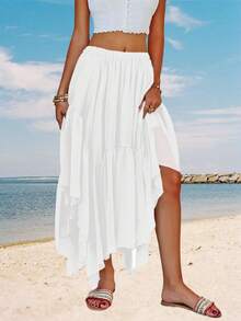 Womens High Low Hem Maxi Skirt Asymmetric Flowy Long Skirts Summer Casual Wear - White - View 1