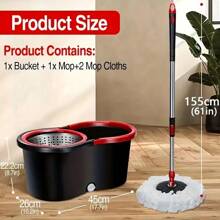 360° Spin Mop And Bucket Set With 3 Microfiber Mop Heads - Durable Stainless Steel Handle, Easy-Squeeze Squeeze Mop For Bathroom, Kitchen, And Shop Floor Cleaning, Holiday Cleaning Essentials|Ergonomic Mop Design|Durable Construction, Mop Bucket - Black Classic - 查看 2
