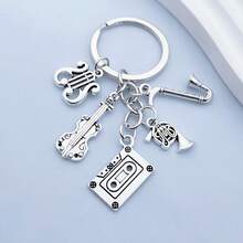 1 chiếc móc khóa unisex dành cho người yêu nhạc, hình đàn guitar, nốt nhạc, kèn trumpet, piano, micro, nhạc cụ, phụ kiện DIY, quà tặng lễ hội âm nhạc, móc khóa túi xách, phụ kiện móc khóa ví, móc chìa khóa phong cách Y2K Gothic - Bạc - Xem 12