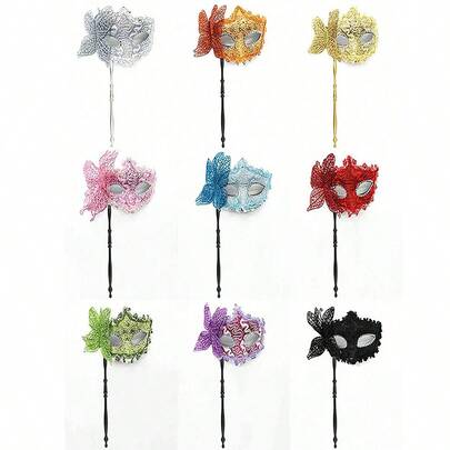 Women's Masquerade Mask With Handle, Half Face Mask For Party, Suitable For Halloween, Floral Patterned Masquerade Mask, Fashionable Half Face Mask Prop, Suitable For Parties, Celebrations, Performances, Suitable For Various Festivals And Events, Mysterious, Great Gift For Valentine's Day, Christmas, Halloween