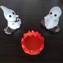 1 件幽灵篝火主题套装（不含蜡烛）万圣节装饰树脂挂件，营造梦幻氛围，适用于家居装饰、房间装饰、秋季装饰、客厅、台面柜、户外花园、节日场景布置、氛围照片道具，万圣节和周年纪念的独特礼物 - 彩色 - 查看 5