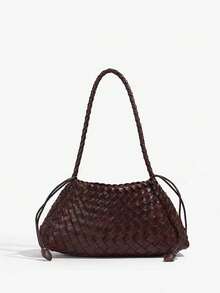 1 pieza Conjunto de bolso de hombro tejido vintage + bolsa con cordón, Juego de bolso de estilo artístico hecho a mano, Nuevo nicho de verano Versátil bolso de hombro/axila tejido a mano, Adecuado para uso diario, compras, viajes, vacaciones