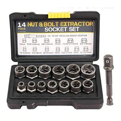 3/8" Drive Impact Bolt Nut Extractor Set, 13 Pcs Lug Nut Remover Kit 1/4"-3/4" Twist Socket Tool Set With A 1/4" Hex Drive To 3/8" Socket Adapter