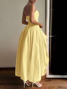 Elegant Sexy Asymmetrical Hem Strapless Yellow Women's Party Dress