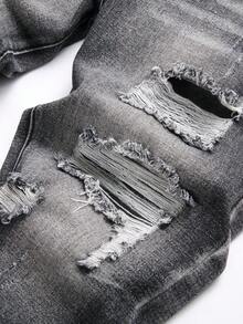 Teenage Boy Colorblock Distressed Casual Jeans - Grey - View 4
