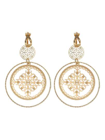 2pcs Hollowed Dsic Textured Round Clip On Earrings No Piercing Gold Color Big Circle Hoop Ear Clips For Women Girl Party Gift Jewelry