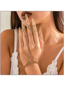 1pc Carnival Halloween Goth Finger Bracelet Punk Ghost Hand Back Chain Jewelry Cone Nail Chain Ring Bracelet - A - View 3