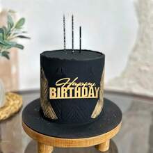 1个/3个/6个金色简约风格“生日快乐”蛋糕装饰插牌，亚克力材质，适合生日派对蛋糕侧面装饰 - 彩色 - 查看 7