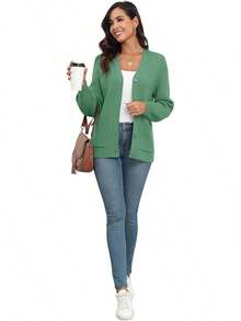 Women Chunky Knit Cardigan Sweater Long Sleeve Button Up Cardigan With Pocket Sweater Coat Fall And Winter, Fashionable Knitwear SLK8 - Xanh ngọc lục bảo - Xem 6