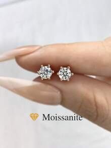 1Pair 6 Claws Classic Earrings 0.5CT-2.0CT Moissanite Rhinestone Earrings S925 Sterling Silver Wedding Earrings Engagement Stud Earrings Luxury Jewelry For Gifts Girls Women Anniversary - Rose Gold - View 1