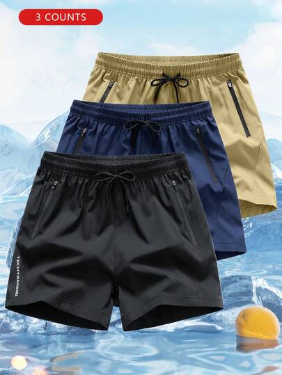 Set de 3 pantalones cortos deportivos de verano para niños, de unicolor, transpirables y cómodos para actividades al aire libre
